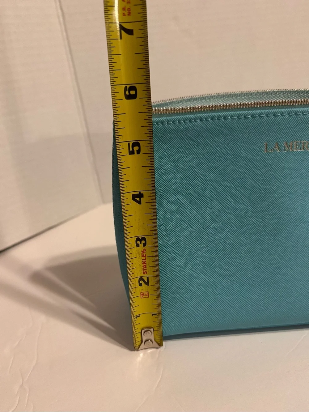LA MER Leather Zip Pouch in Teal